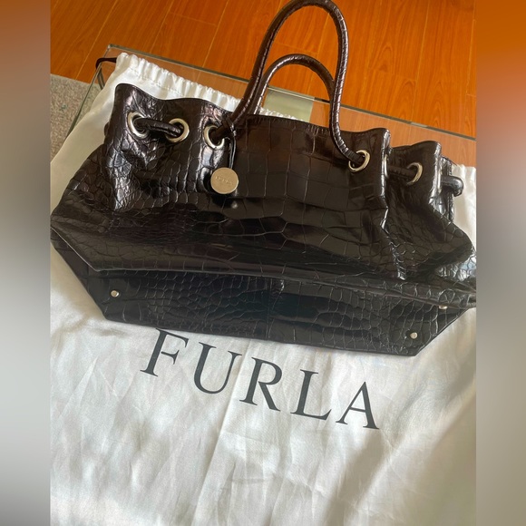 Furla Ladies crocodile leather black handbag. - Picture 1 of 1